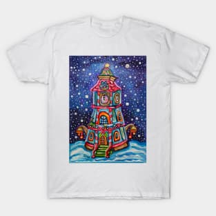 Vintage Christmas Clock Tower Painting T-Shirt